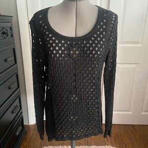 Rock & Republic Black Crochet Long Sleeve Top